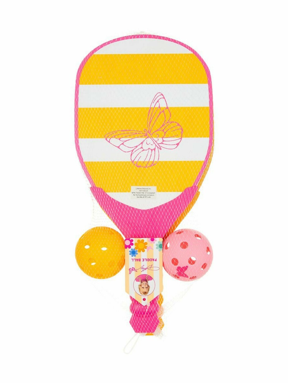 Dolly Parton Paddle Ball Set - Pink & Yellow Butterfly Design